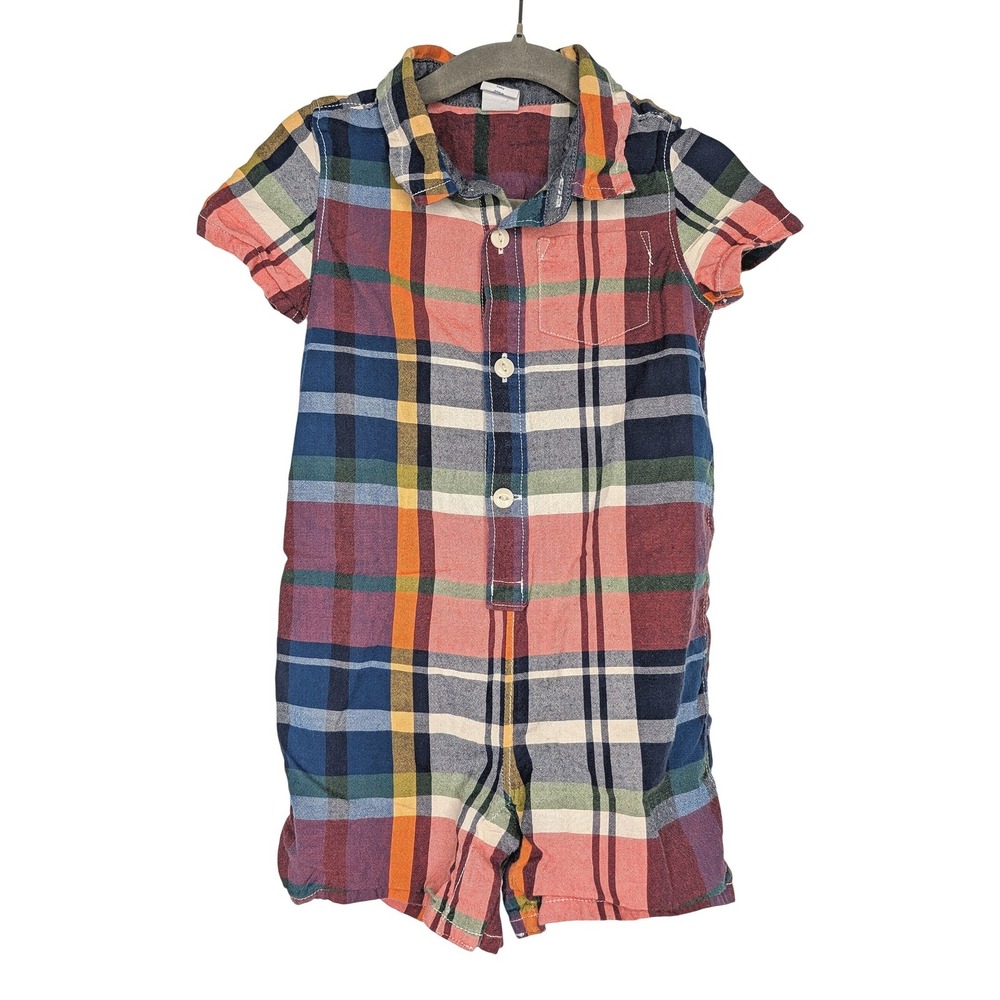 Baby Gap Plaid Romper 18-24 Months Multi Color Cotton Button Front Short Sleeve